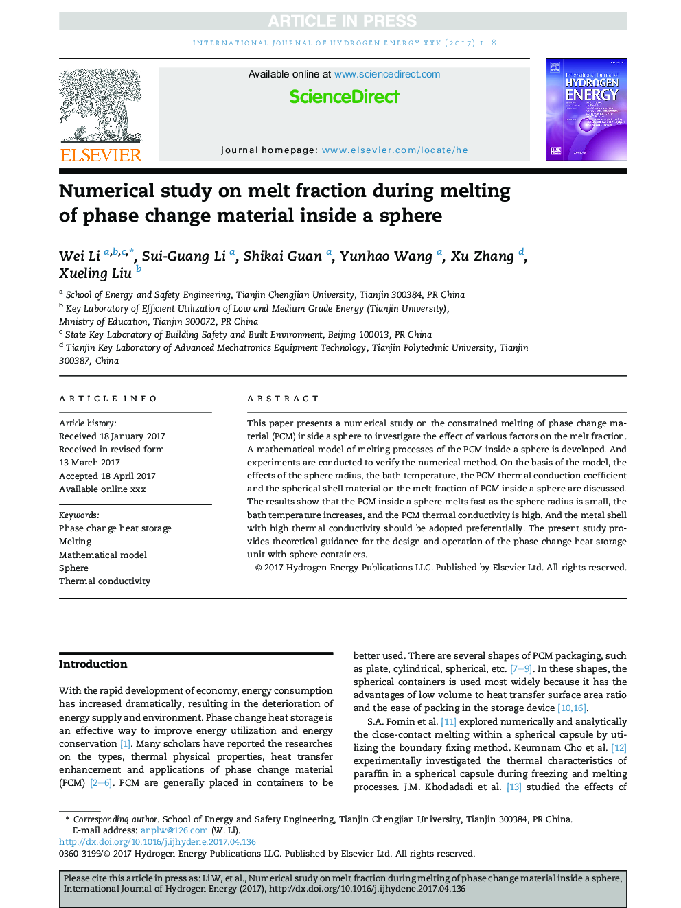 Numerical study on melt fraction during melting ofÂ phase change material inside a sphere