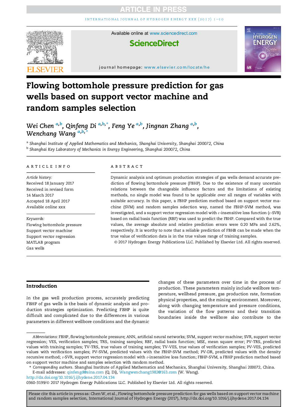 Flowing bottomhole pressure prediction for gas wells based on support vector machine and random samples selection