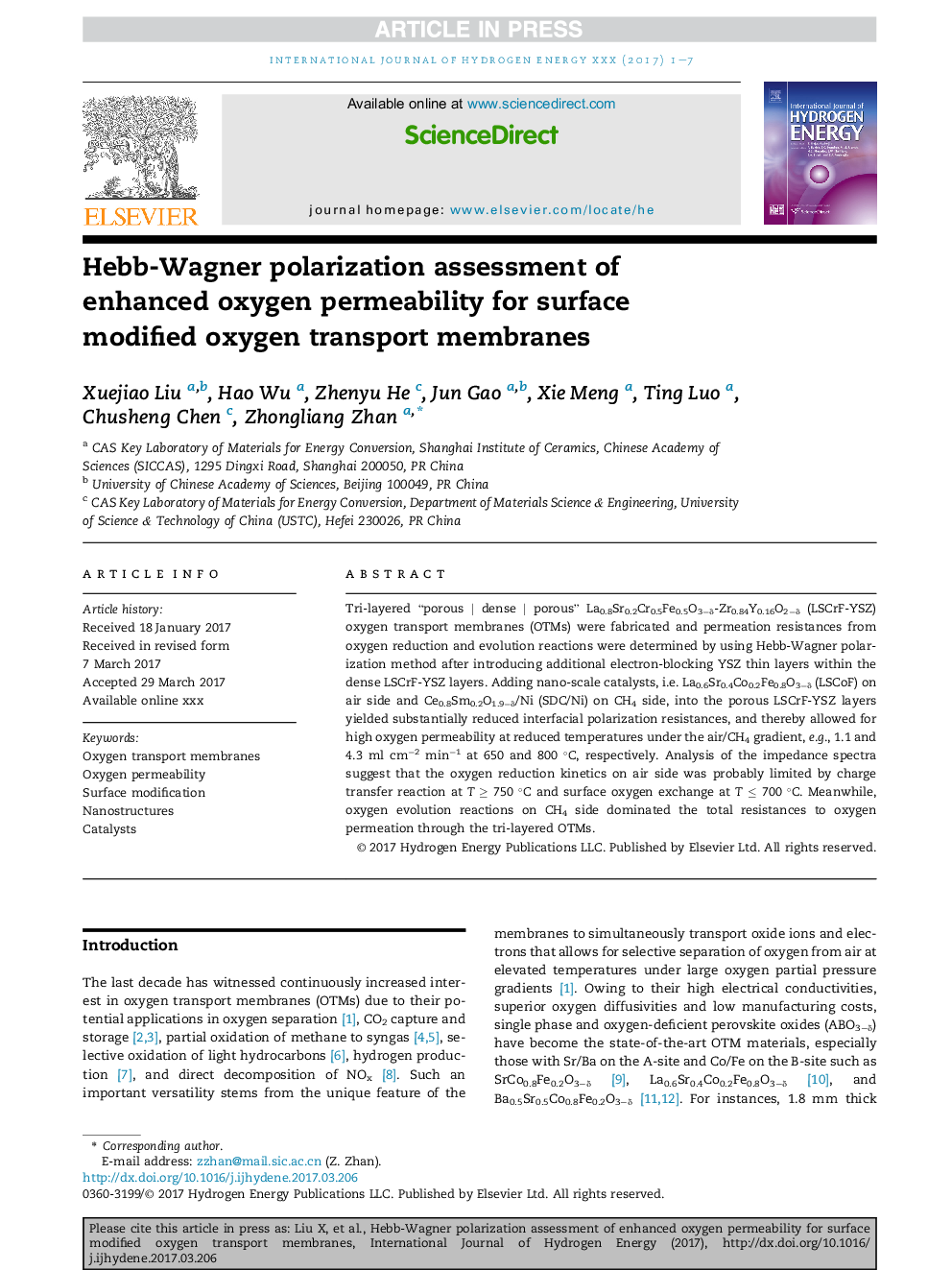 Hebb-Wagner polarization assessment of enhanced oxygen permeability for surface modified oxygen transport membranes