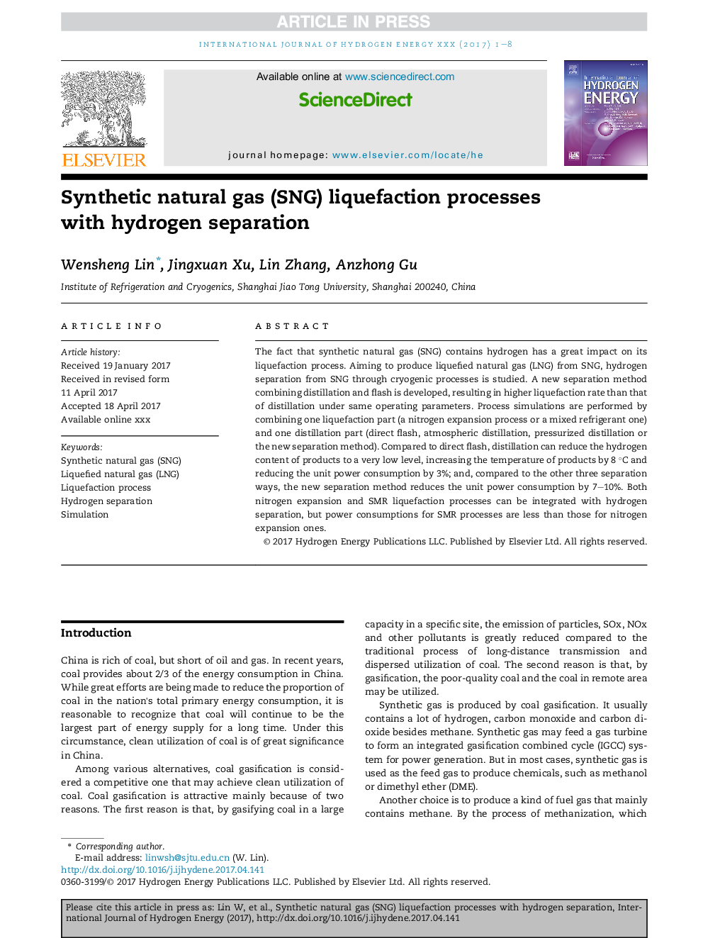 Synthetic natural gas (SNG) liquefaction processes with hydrogen separation