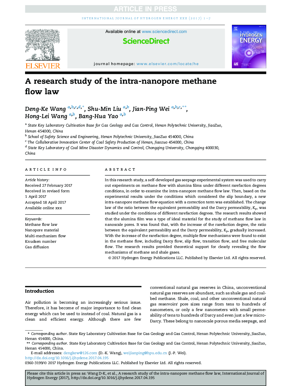 A research study of the intra-nanopore methane flow law