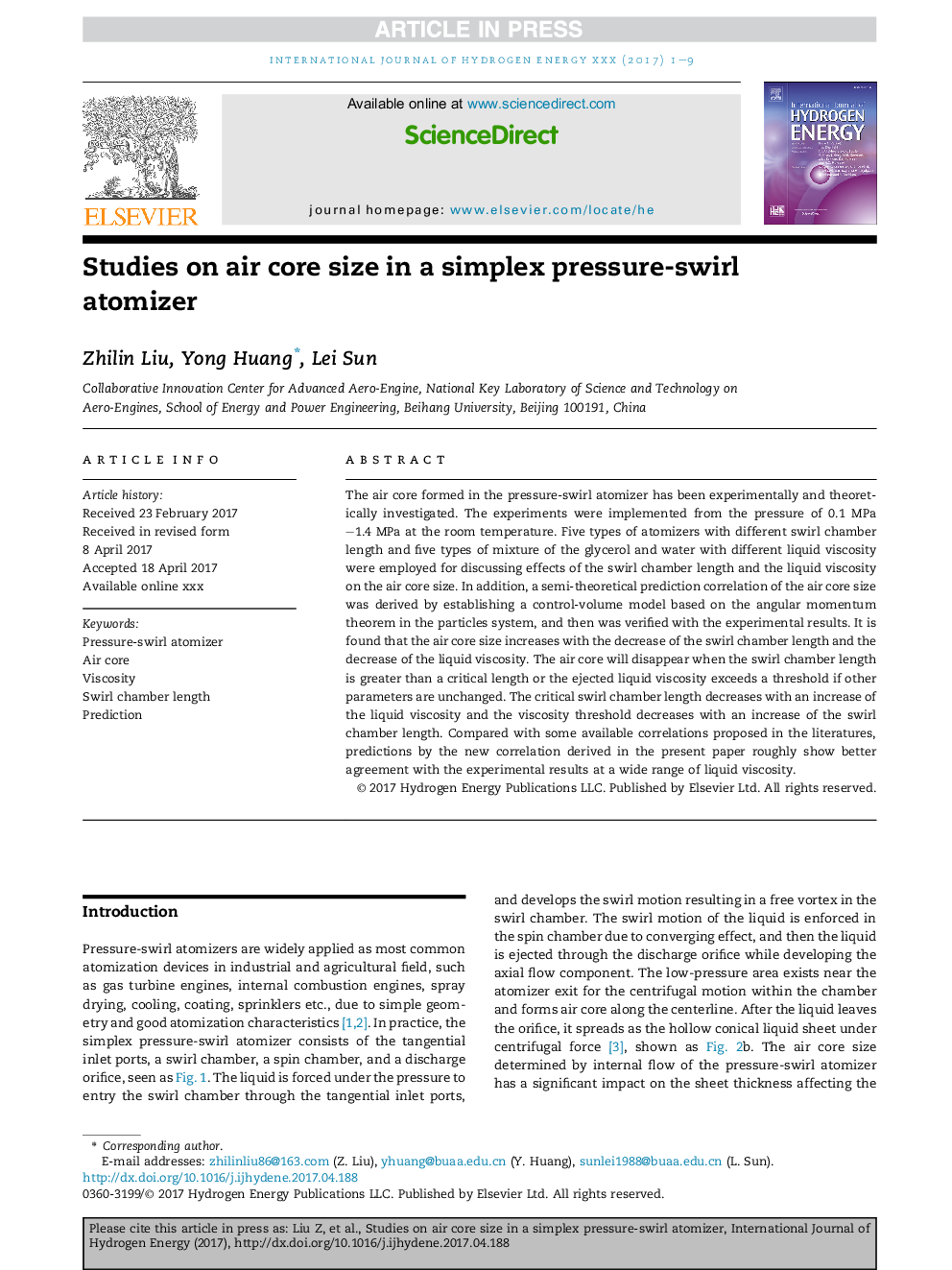 Studies on air core size in a simplex pressure-swirl atomizer