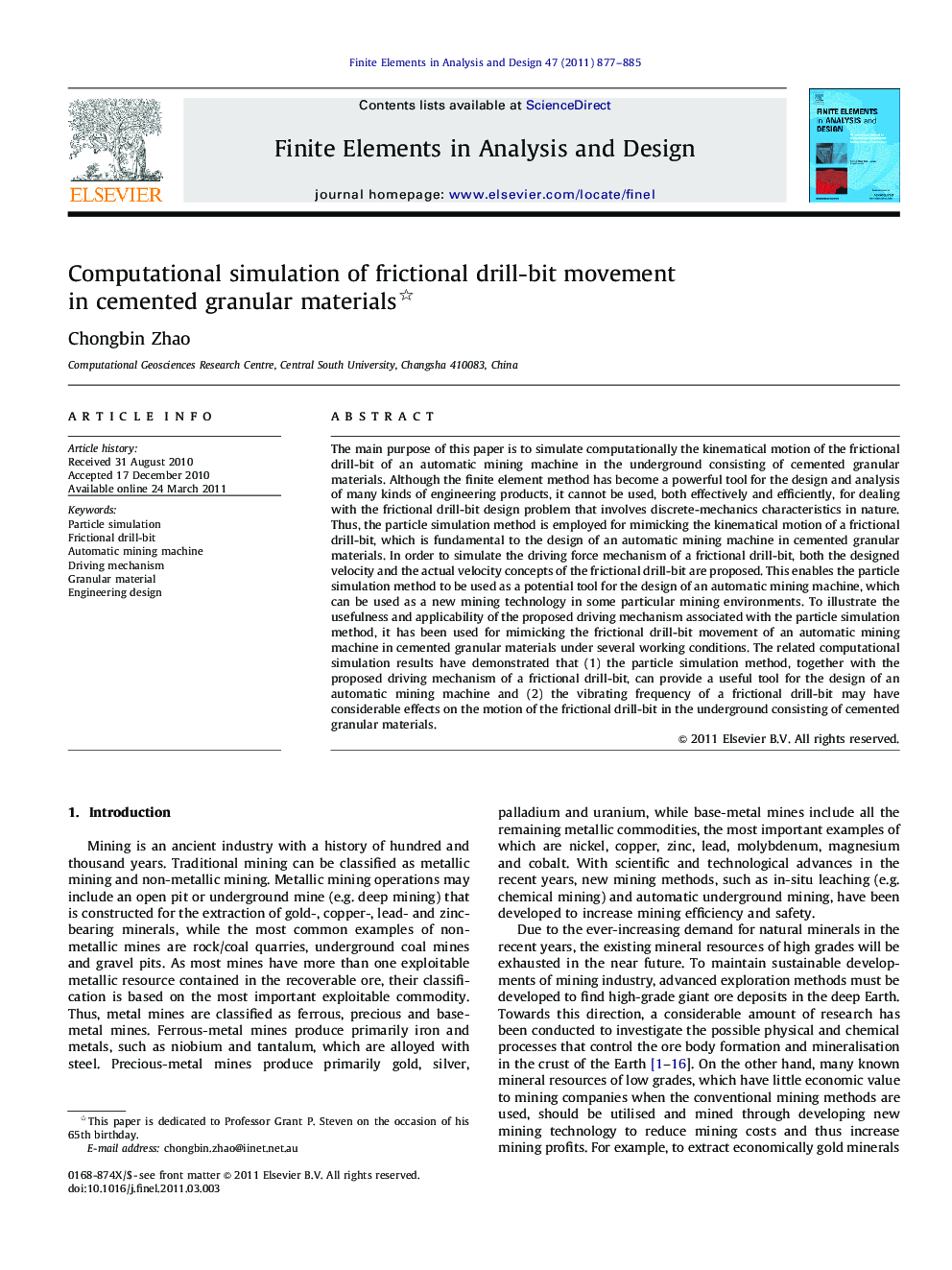 Computational simulation of frictional drill-bit movement in cemented granular materials 