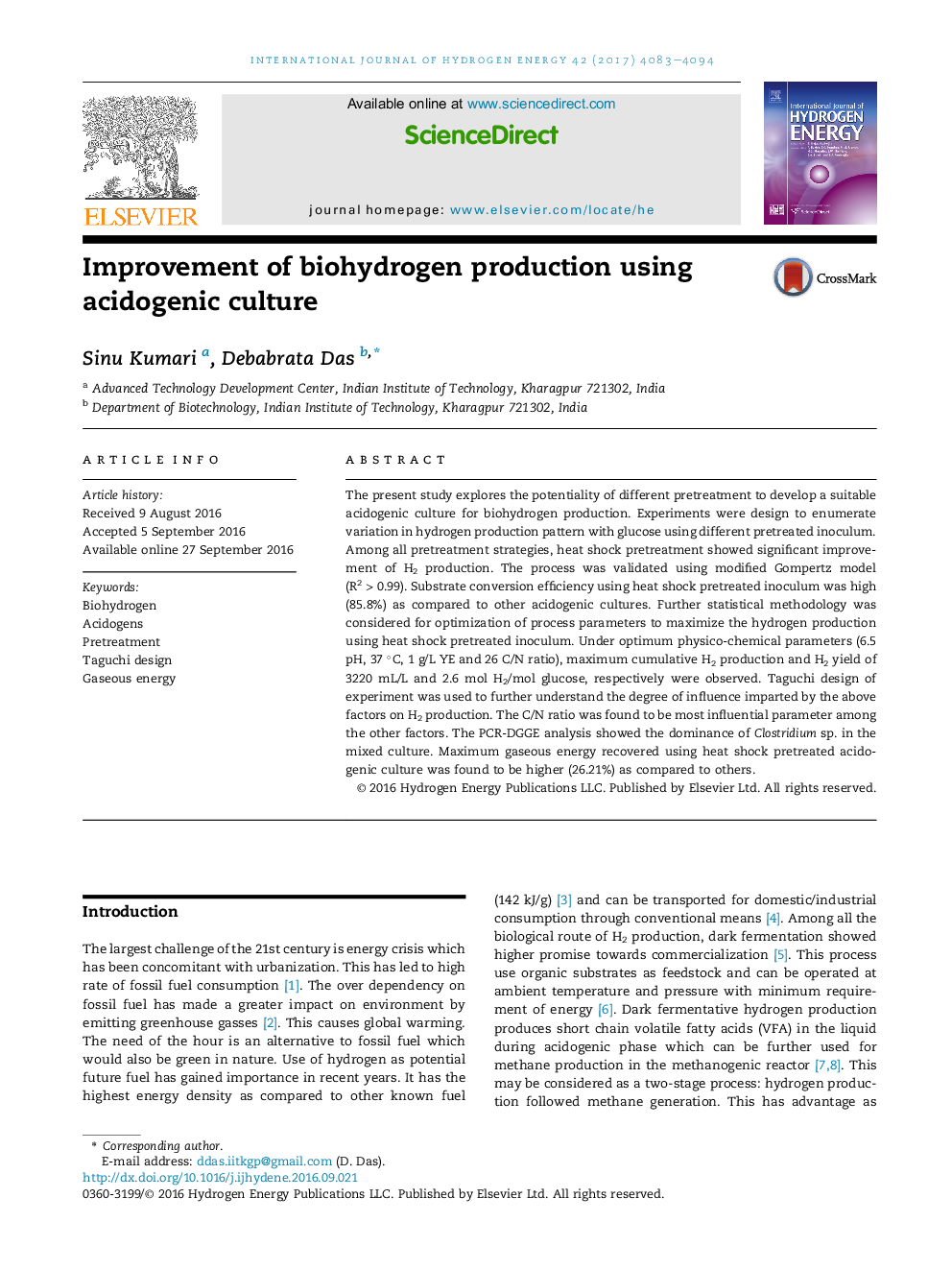 Improvement of biohydrogen production using acidogenic culture