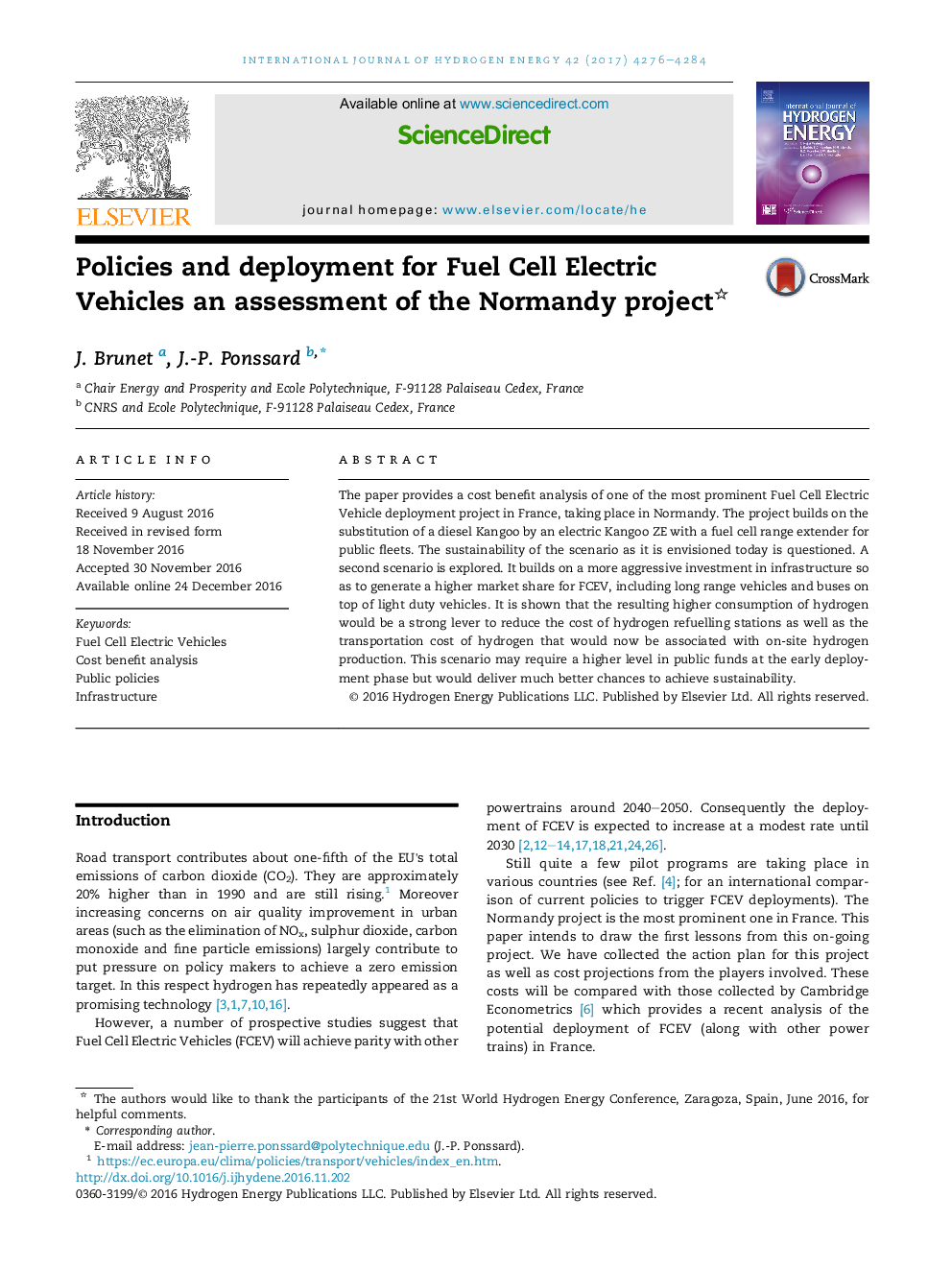 Policies and deployment for Fuel Cell Electric Vehicles an assessment of the Normandy project