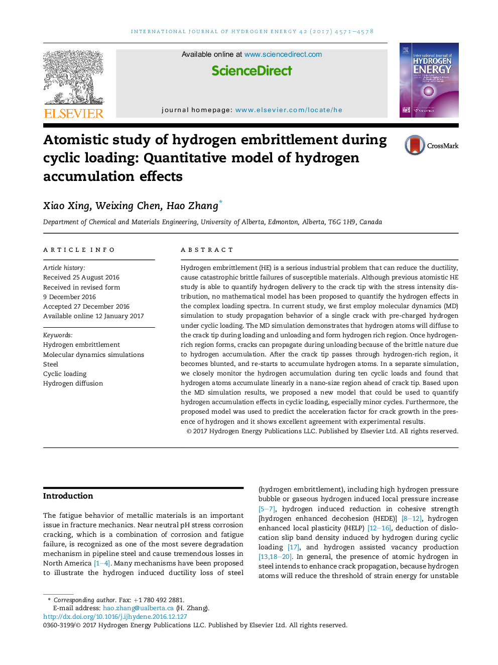 Atomistic study of hydrogen embrittlement during cyclic loading: Quantitative model of hydrogen accumulation effects