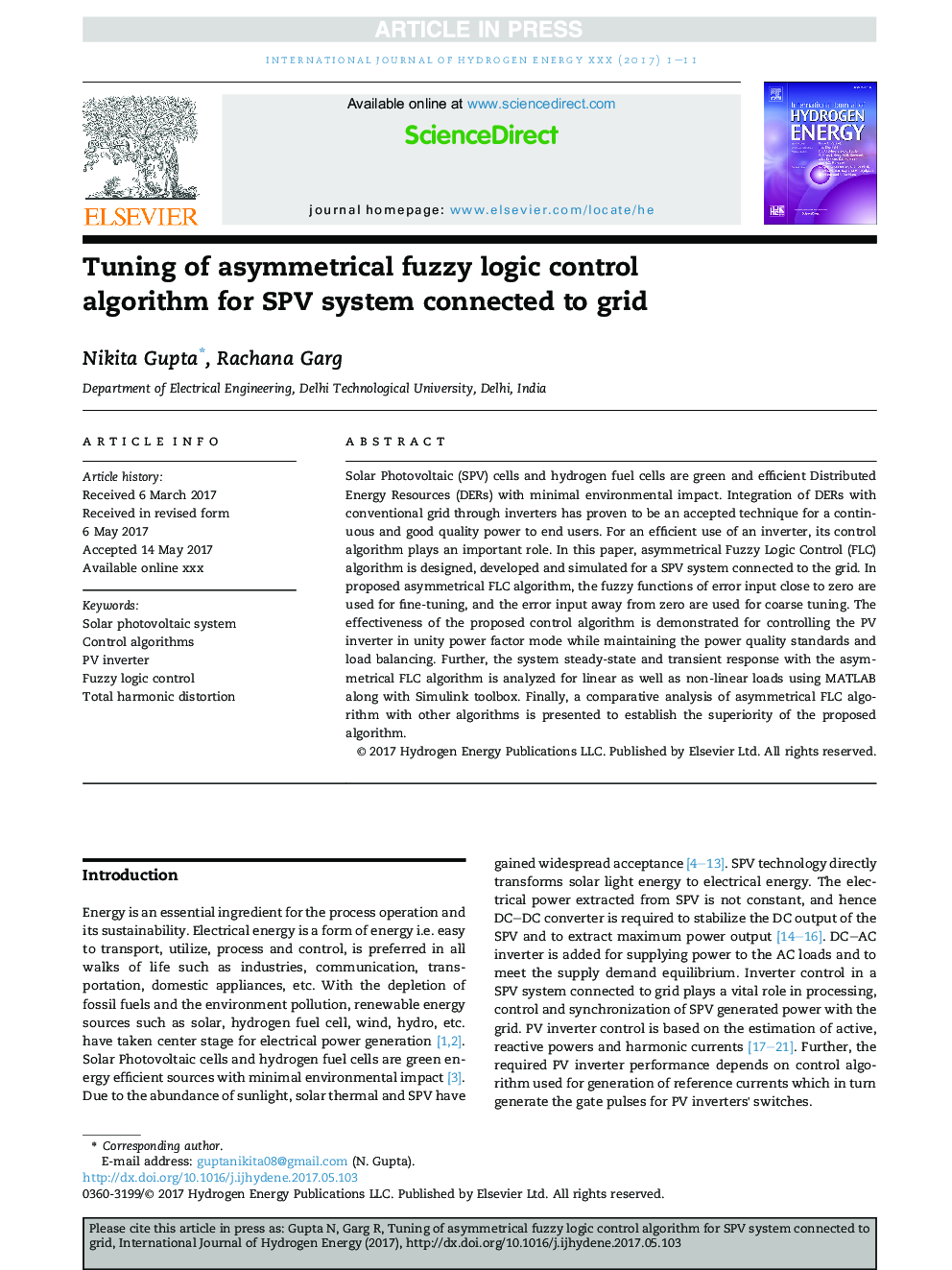 Tuning of asymmetrical fuzzy logic control algorithm for SPV system connected to grid