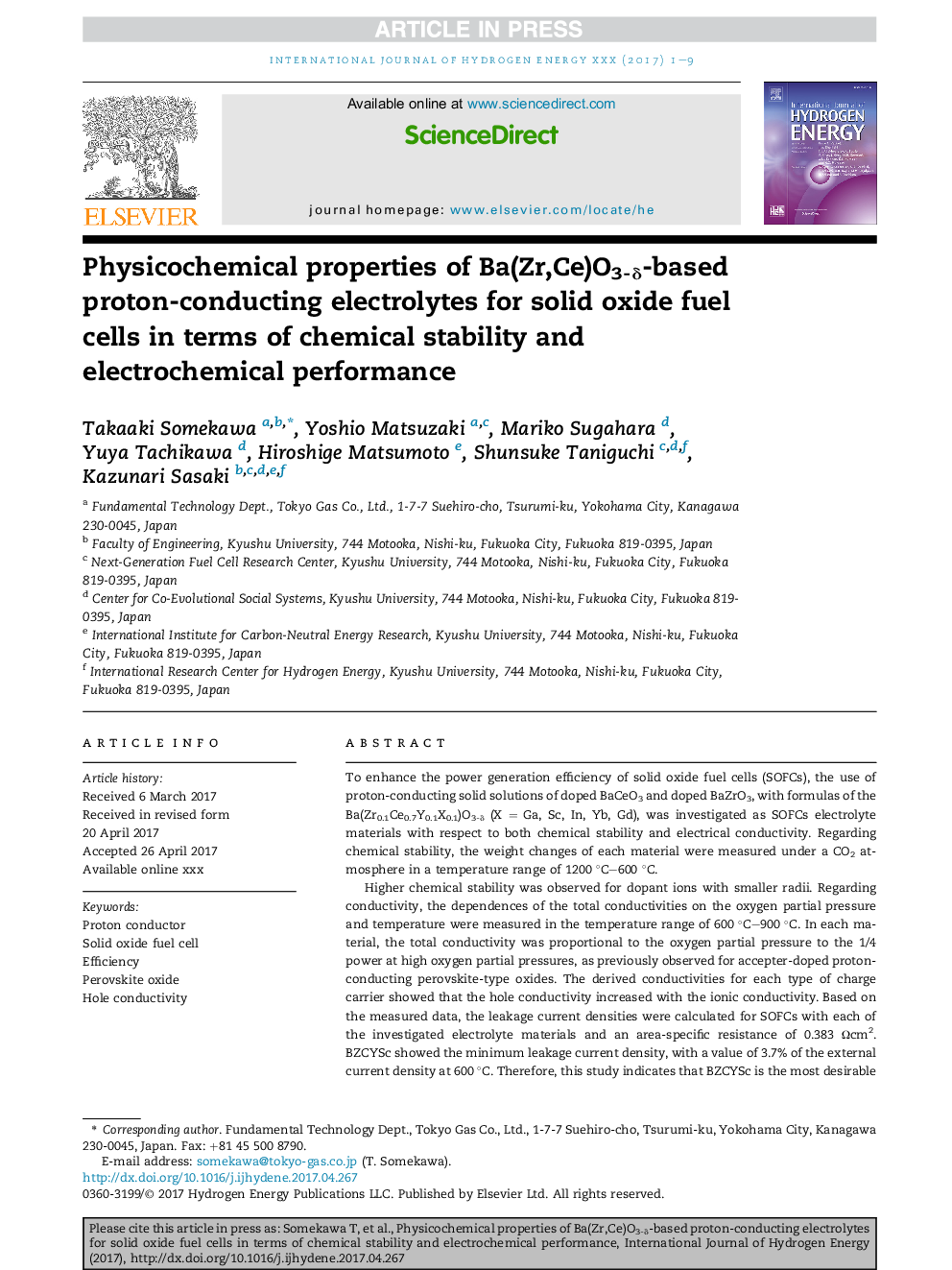 Physicochemical properties of Ba(Zr,Ce)O3-Î´-based proton-conducting electrolytes for solid oxide fuel cells in terms of chemical stability and electrochemical performance