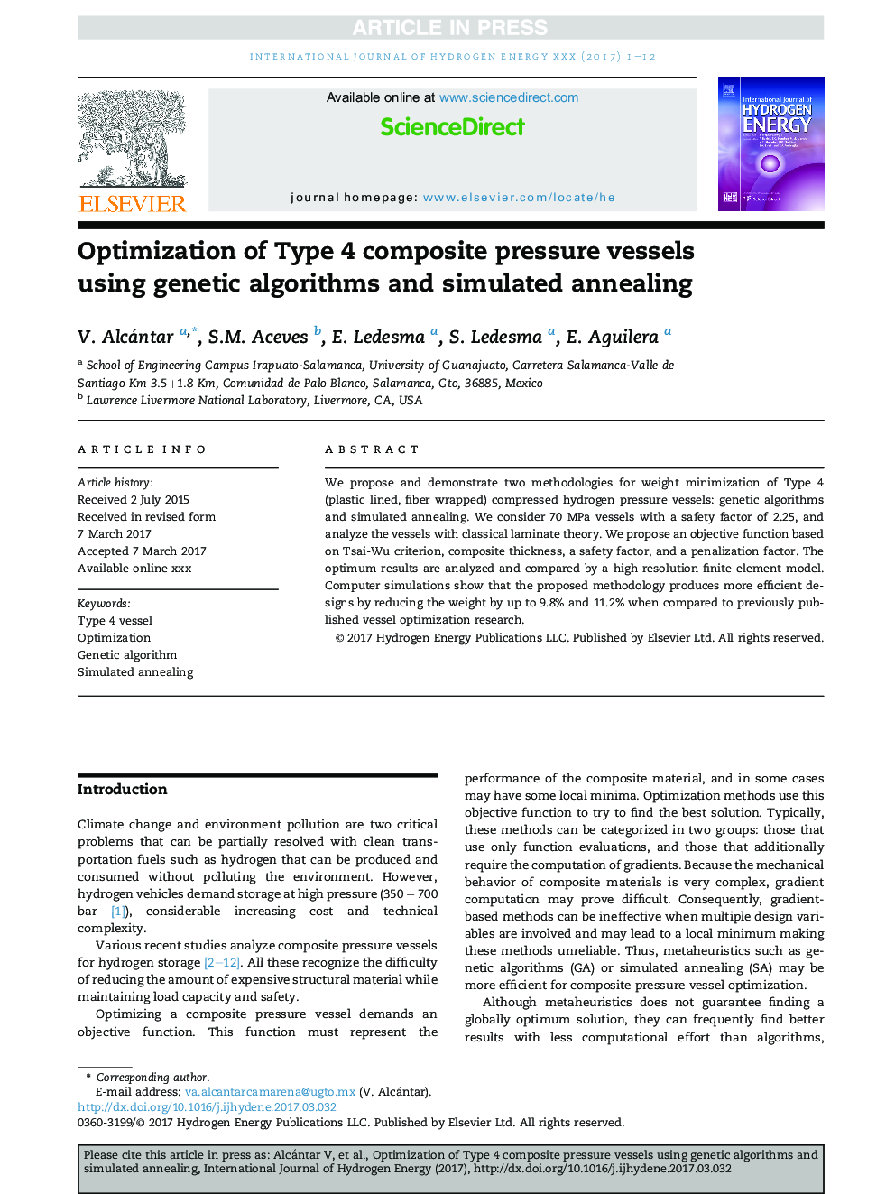 Optimization of Type 4 composite pressure vessels using genetic algorithms and simulated annealing