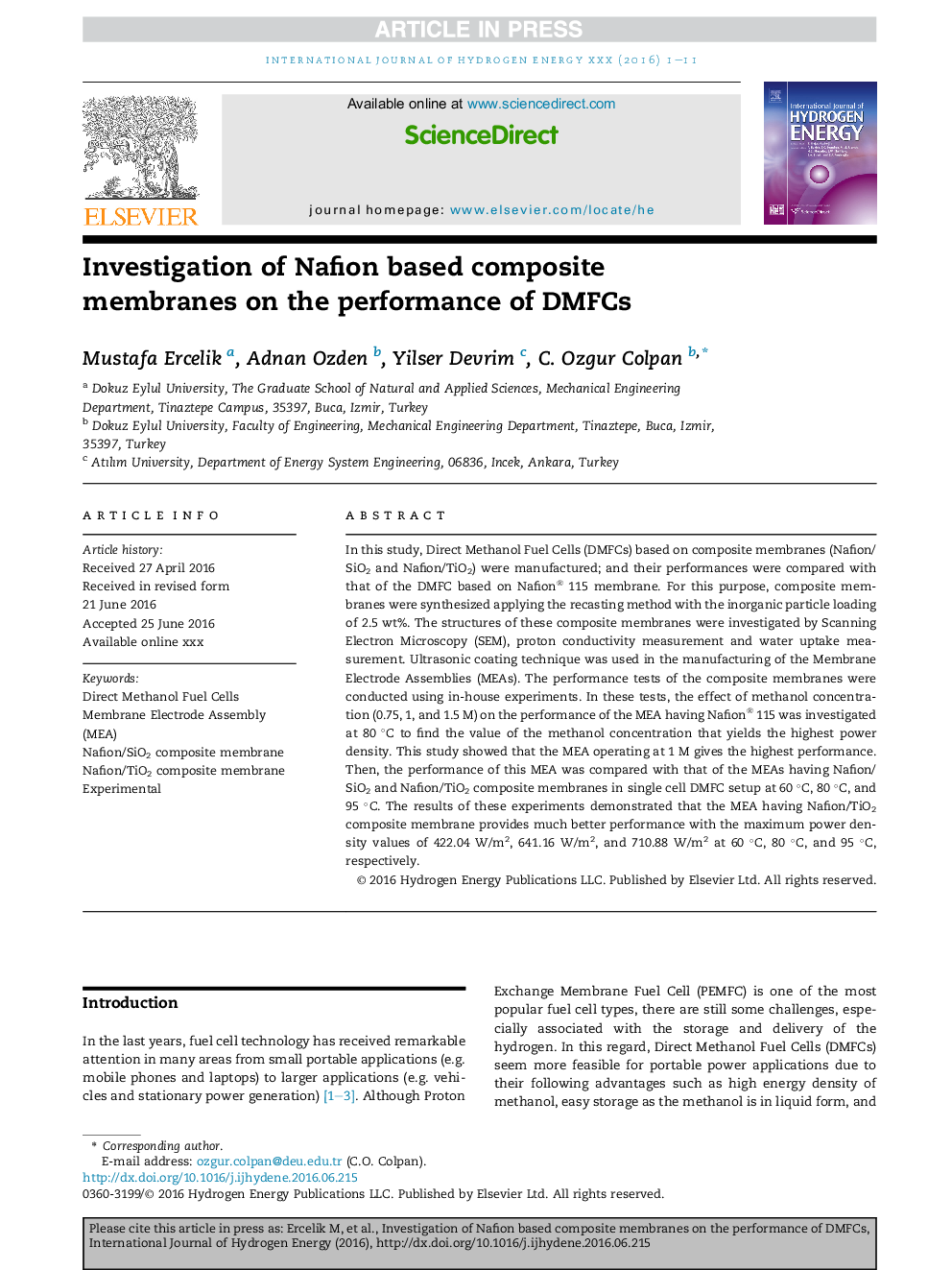 Investigation of Nafion based composite membranes on the performance of DMFCs