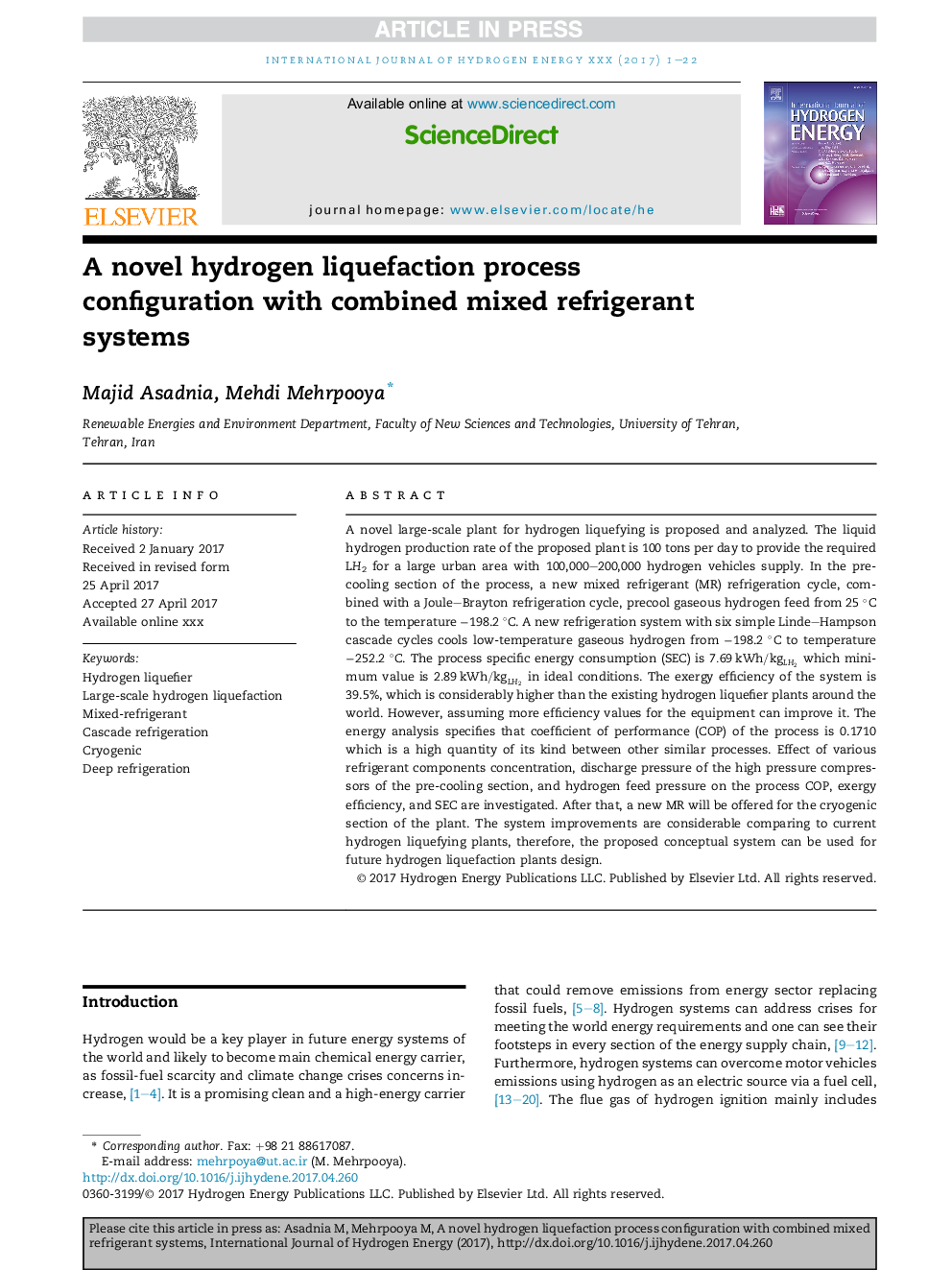 A novel hydrogen liquefaction process configuration with combined mixed refrigerant systems