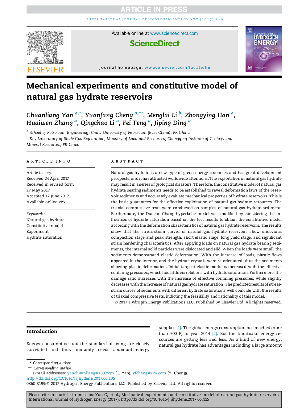 Mechanical experiments and constitutive model of natural gas hydrate reservoirs