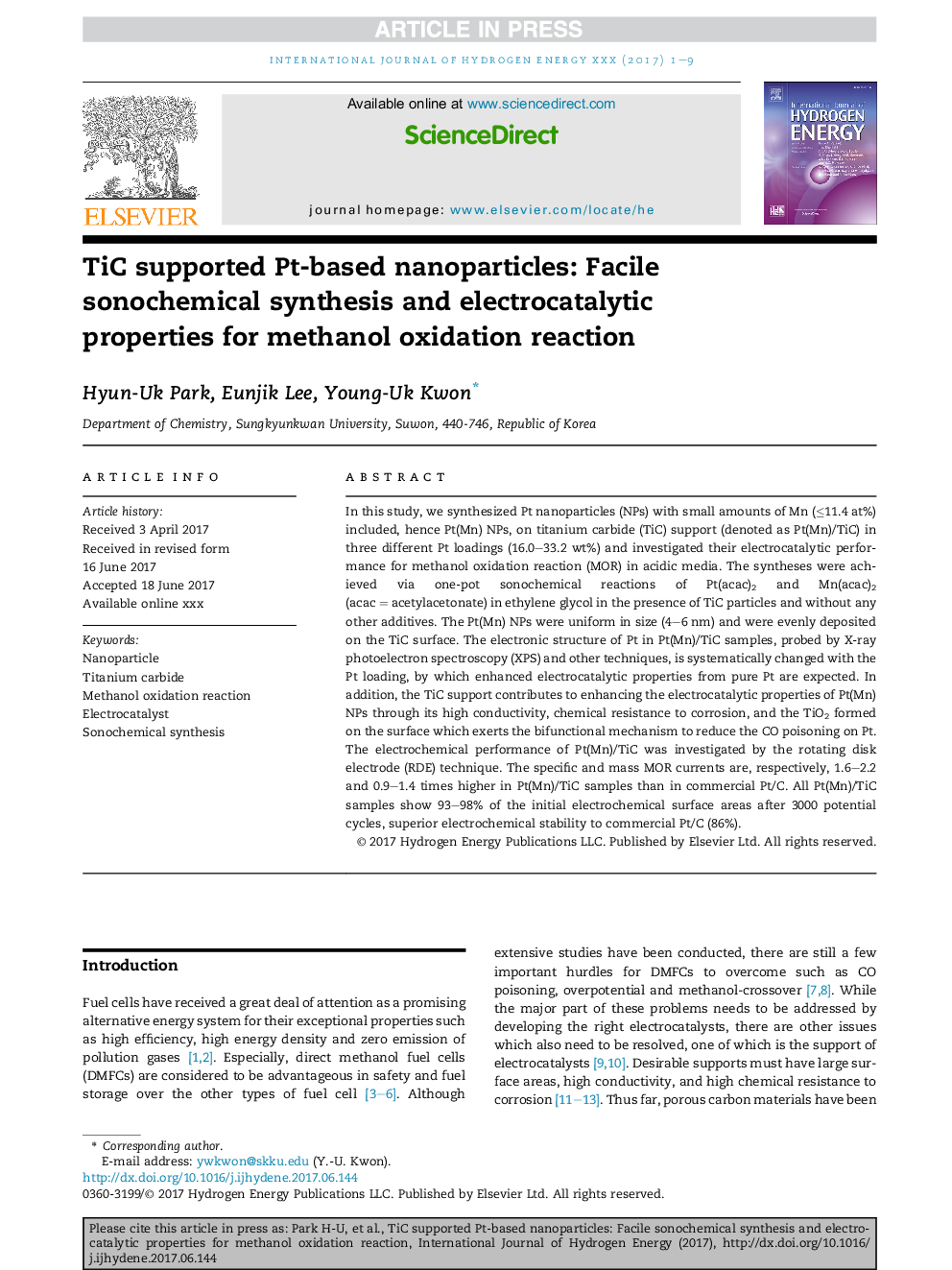 TiC supported Pt-based nanoparticles: Facile sonochemical synthesis and electrocatalytic properties for methanol oxidation reaction