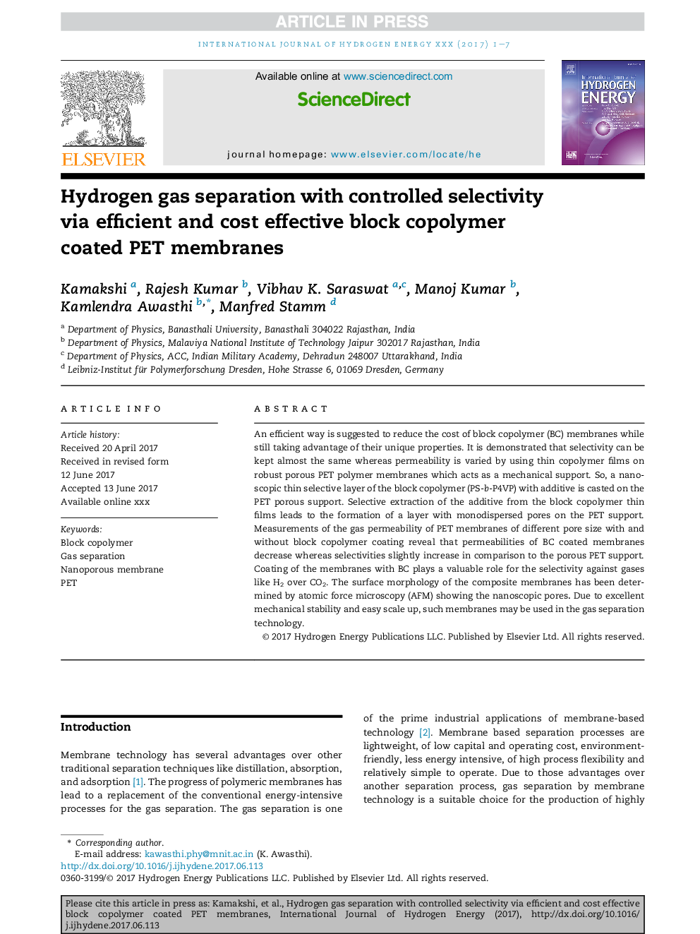 Hydrogen gas separation with controlled selectivity via efficient and cost effective block copolymer coated PET membranes