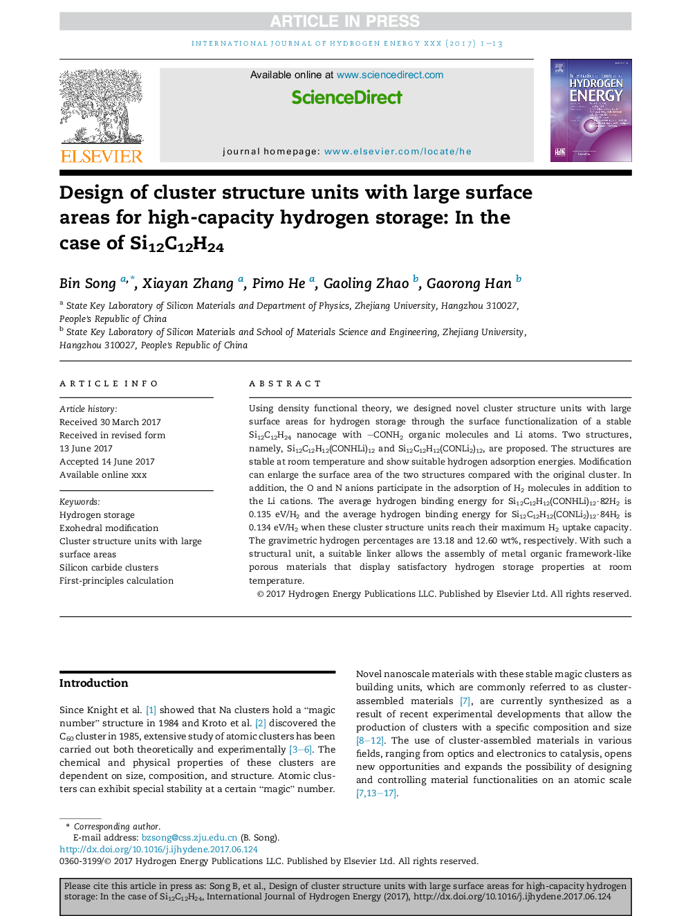 Design of cluster structure units with large surface areas for high-capacity hydrogen storage: In the case of Si12C12H24