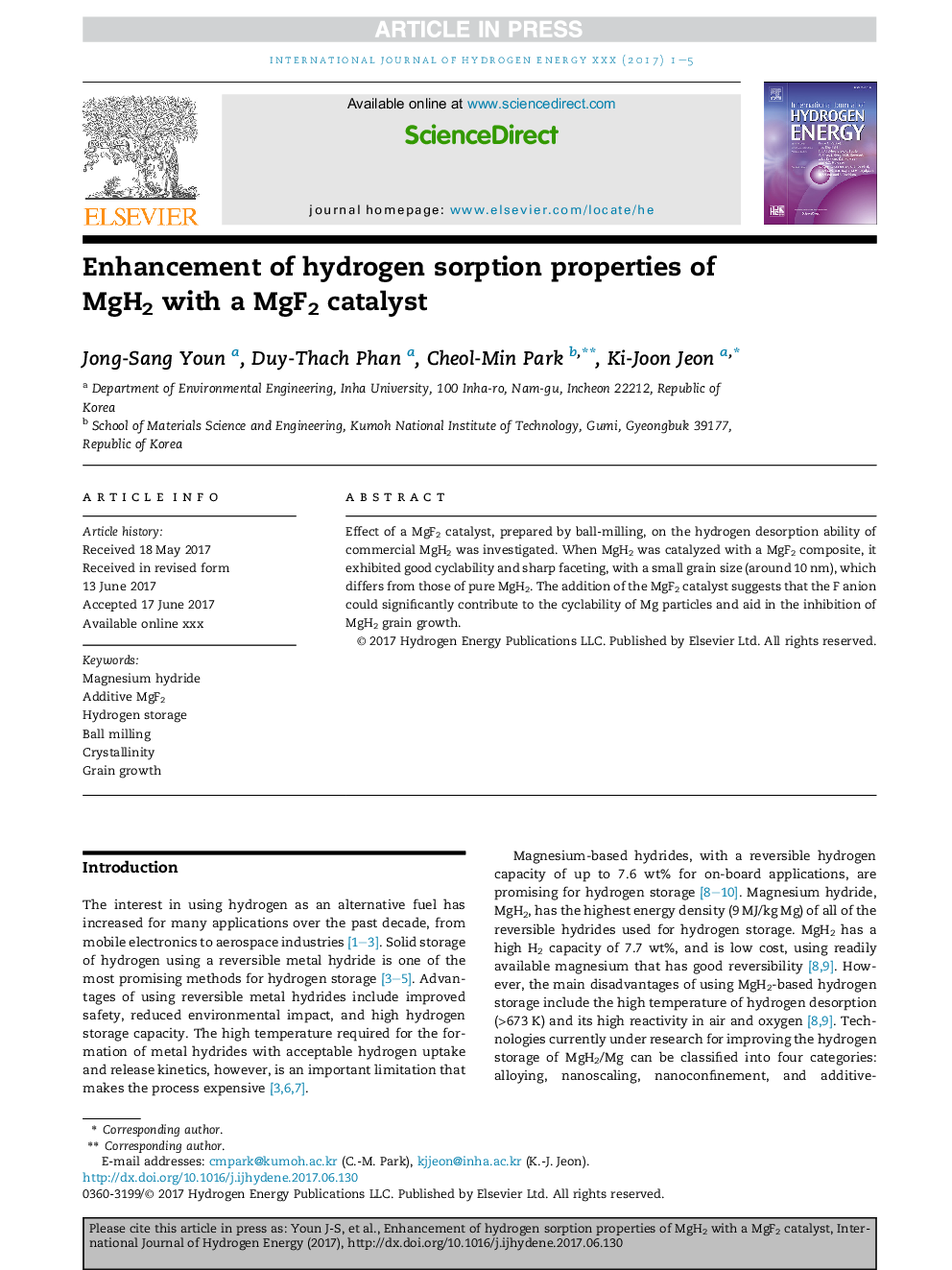 Enhancement of hydrogen sorption properties of MgH2 with a MgF2 catalyst