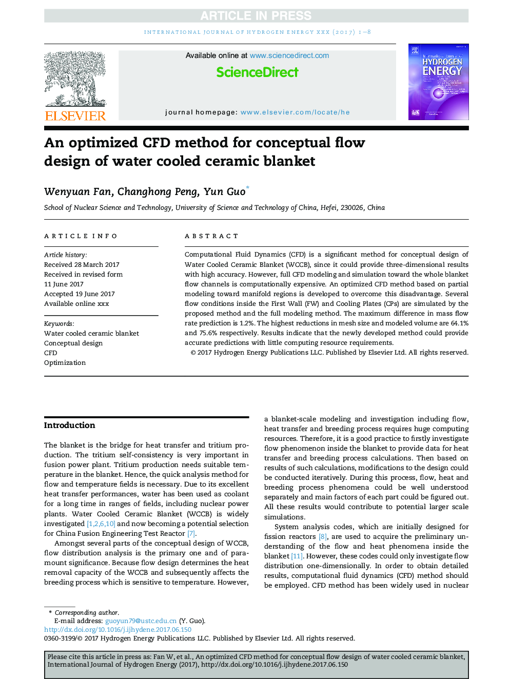 An optimized CFD method for conceptual flow design of water cooled ceramic blanket