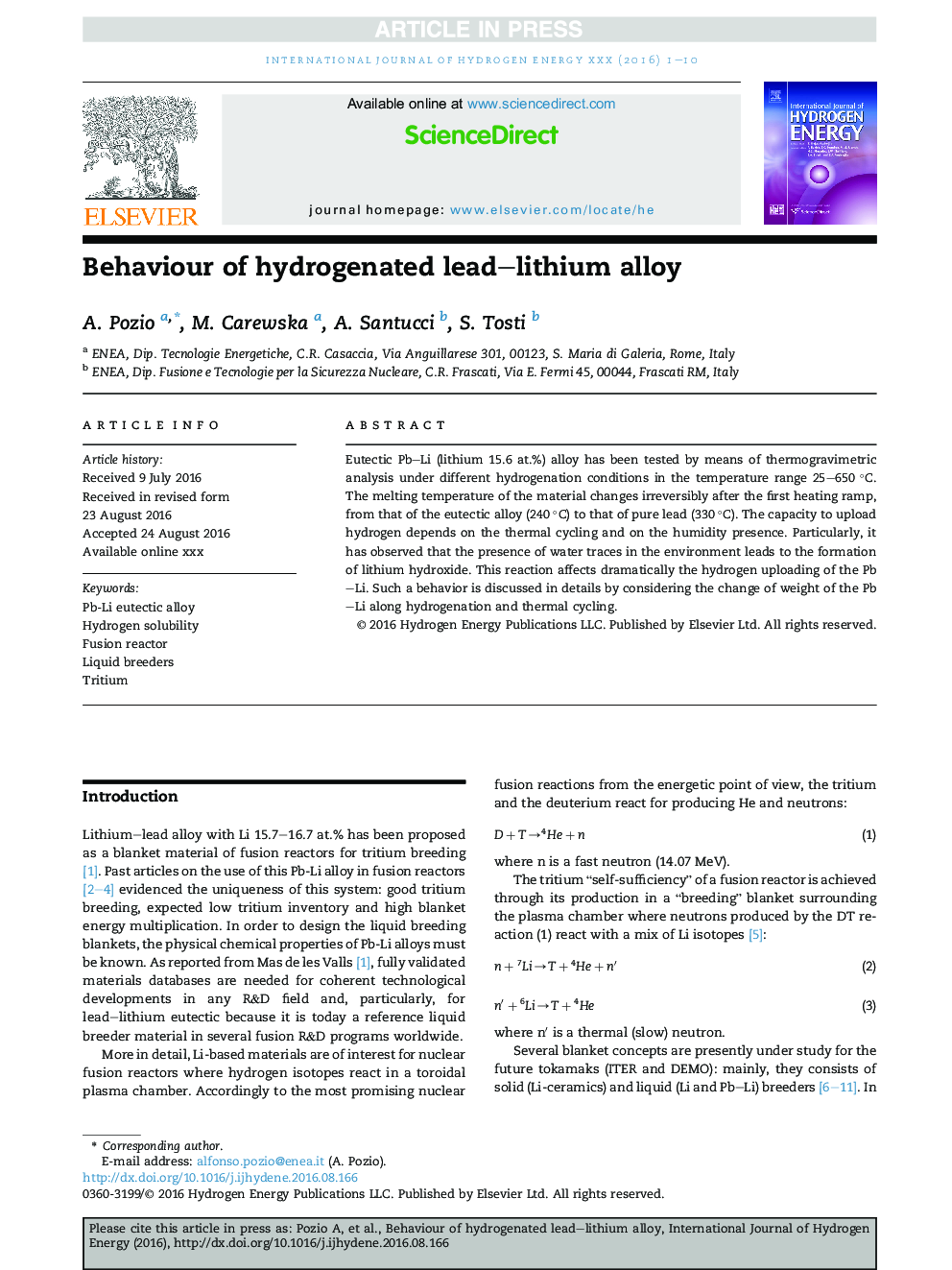 Behaviour of hydrogenated lead-lithium alloy