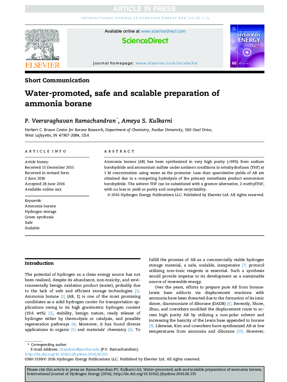 Water-promoted, safe and scalable preparation of ammonia borane