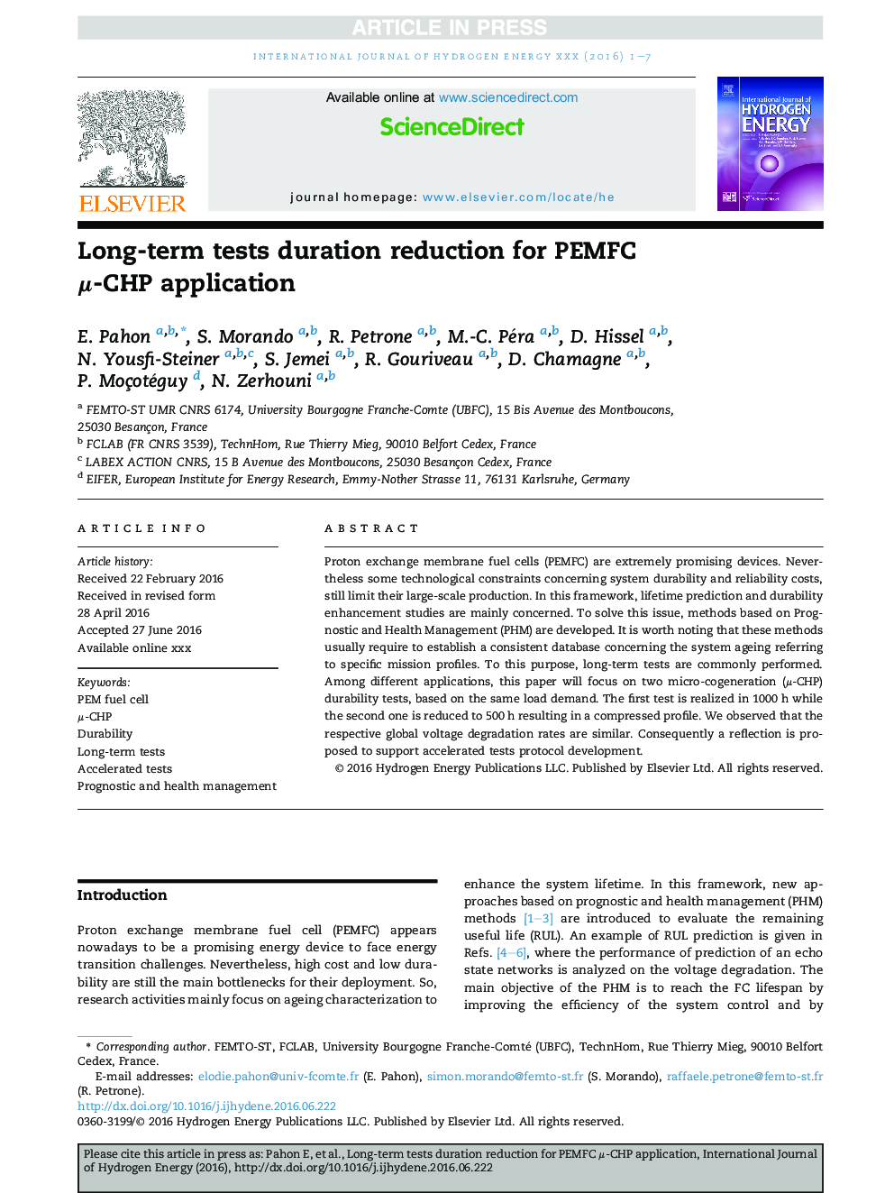 Long-term tests duration reduction for PEMFC Î¼-CHP application