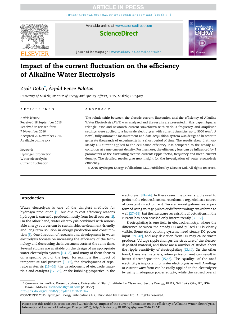 Impact of the current fluctuation on the efficiency of Alkaline Water Electrolysis