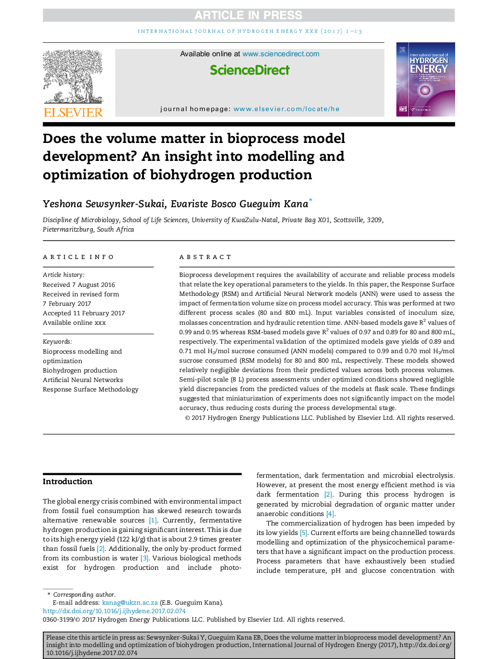 Does the volume matter in bioprocess model development? An insight into modelling and optimization of biohydrogen production