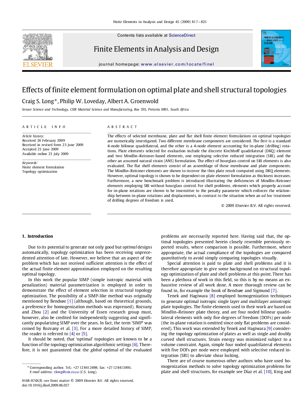 Effects of finite element formulation on optimal plate and shell structural topologies