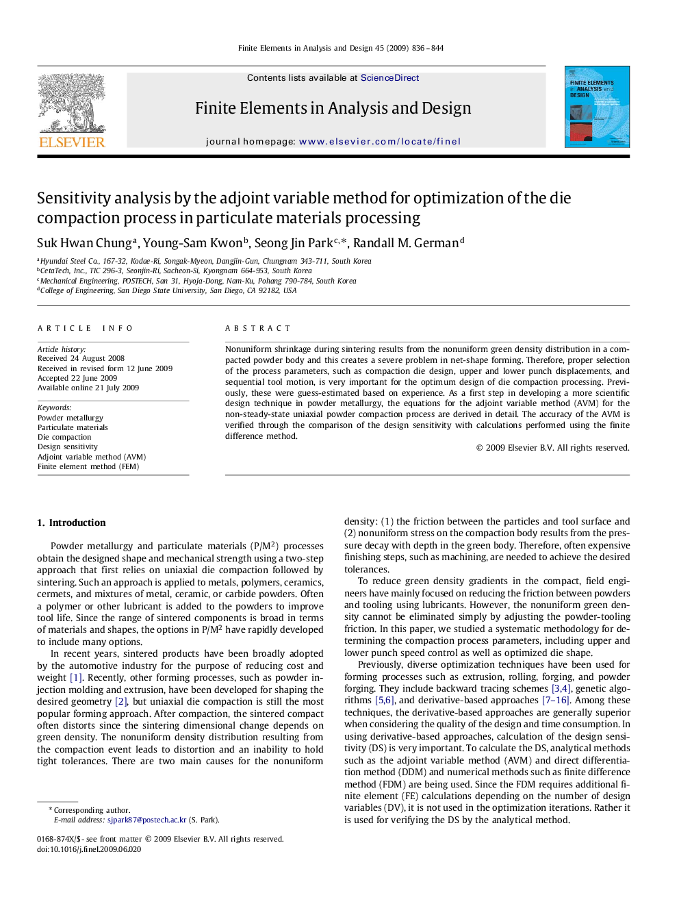 Sensitivity analysis by the adjoint variable method for optimization of the die compaction process in particulate materials processing