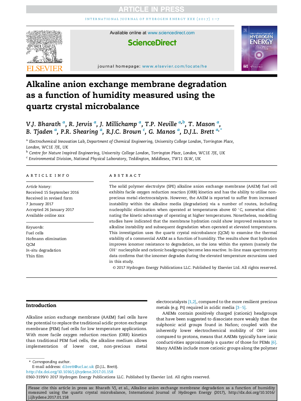 Alkaline anion exchange membrane degradation as a function of humidity measured using the quartz crystal microbalance