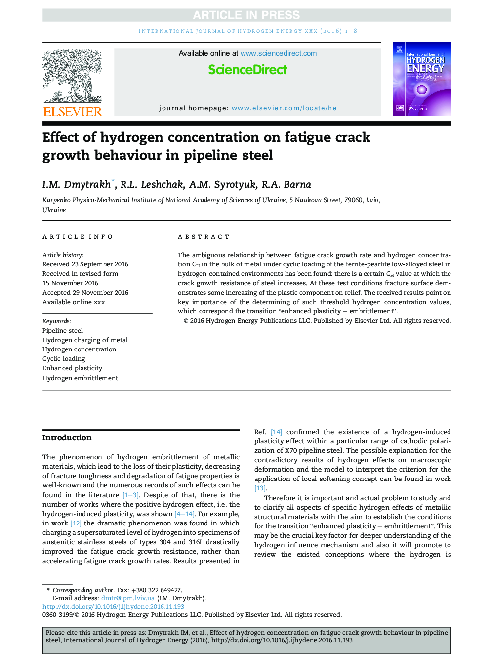 Effect of hydrogen concentration on fatigue crack growth behaviour in pipeline steel