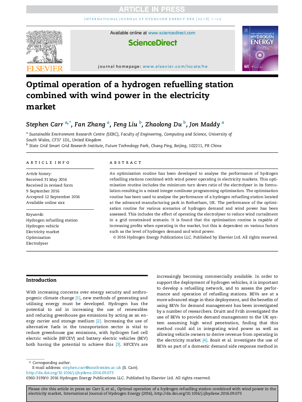 Optimal operation of a hydrogen refuelling station combined with wind power in the electricity market