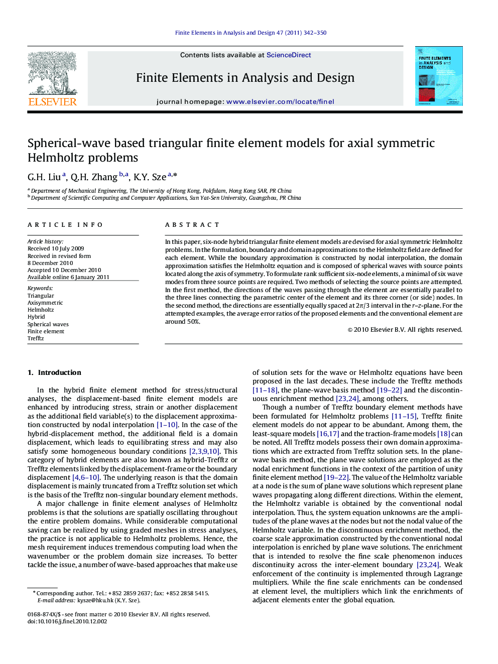 Spherical-wave based triangular finite element models for axial symmetric Helmholtz problems