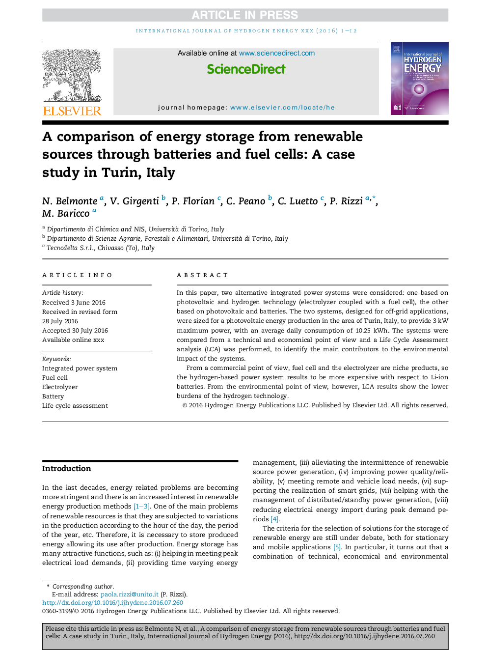 A comparison of energy storage from renewable sources through batteries and fuel cells: A case study in Turin, Italy