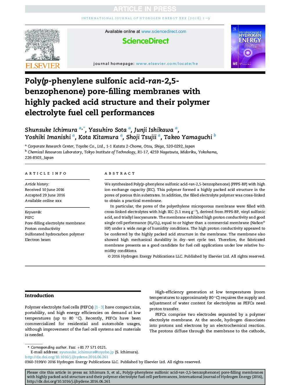 Poly(p-phenylene sulfonicÂ acid-ran-2,5-benzophenone) pore-filling membranes with highly packed acid structure and their polymer electrolyte fuel cell performances