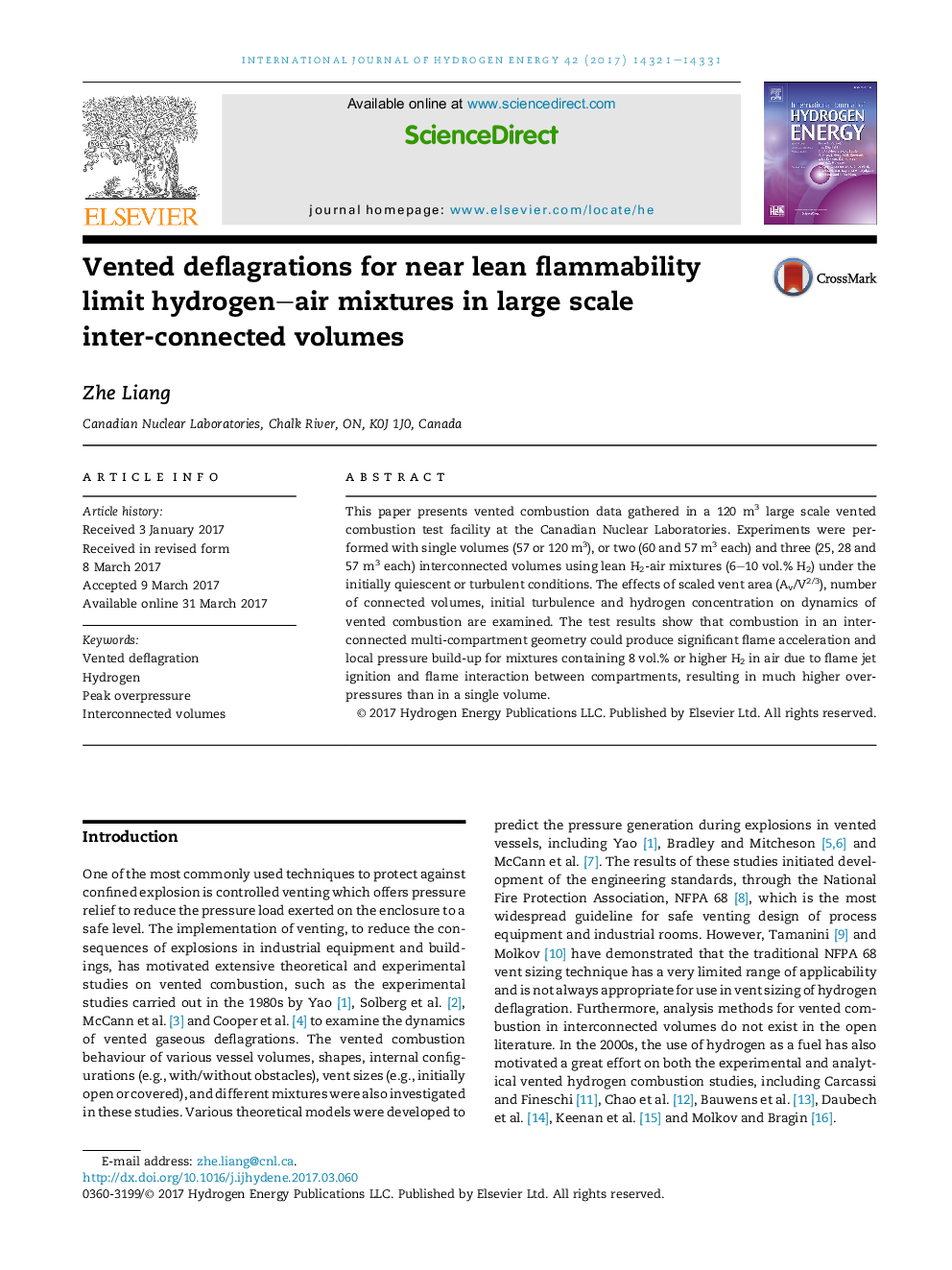 Vented deflagrations for near lean flammability limit hydrogen-air mixtures in large scale inter-connected volumes