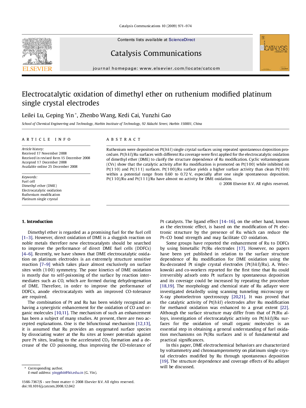 Electrocatalytic oxidation of dimethyl ether on ruthenium modified platinum single crystal electrodes