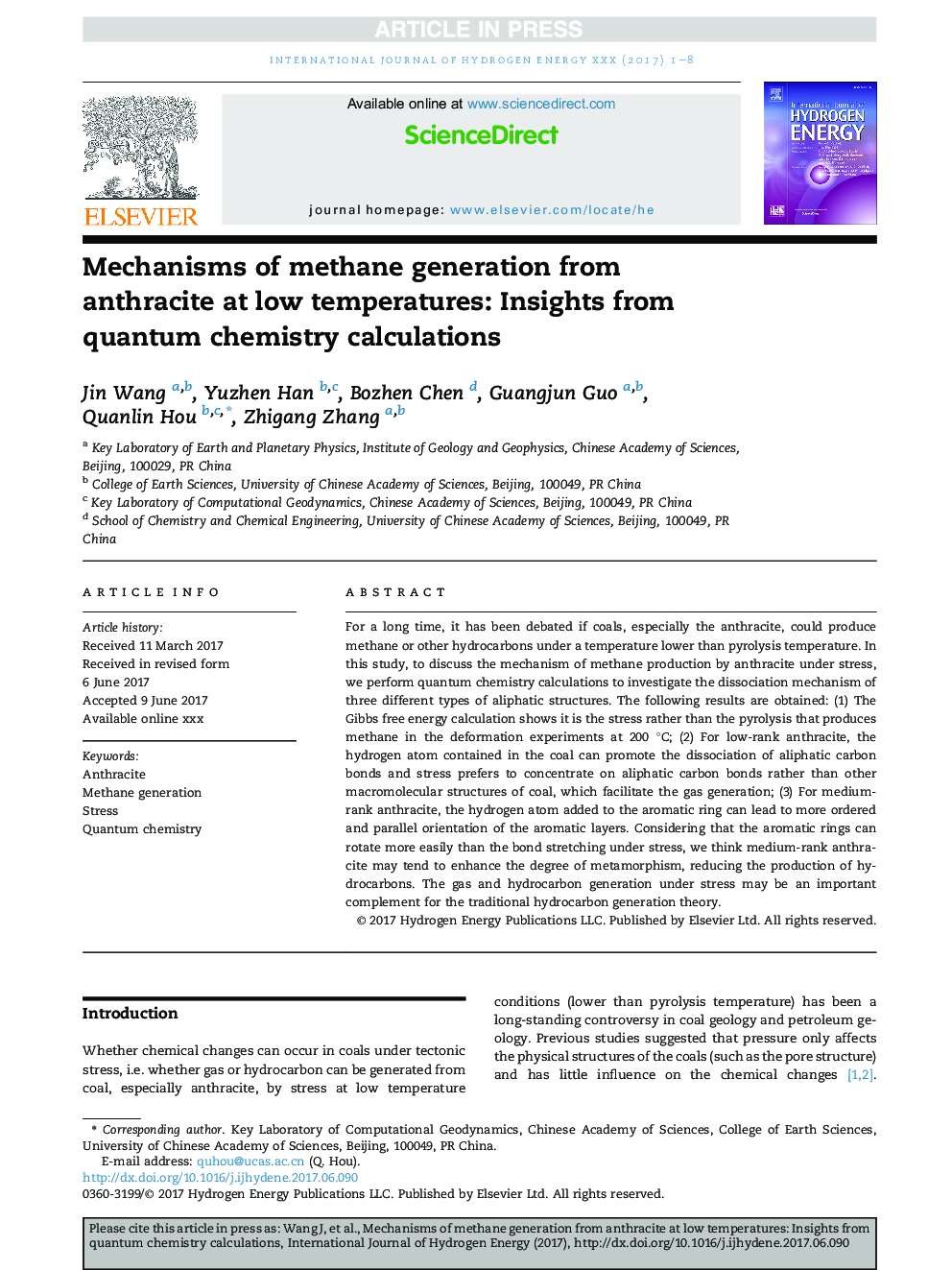 Mechanisms of methane generation from anthracite at low temperatures: Insights from quantum chemistry calculations