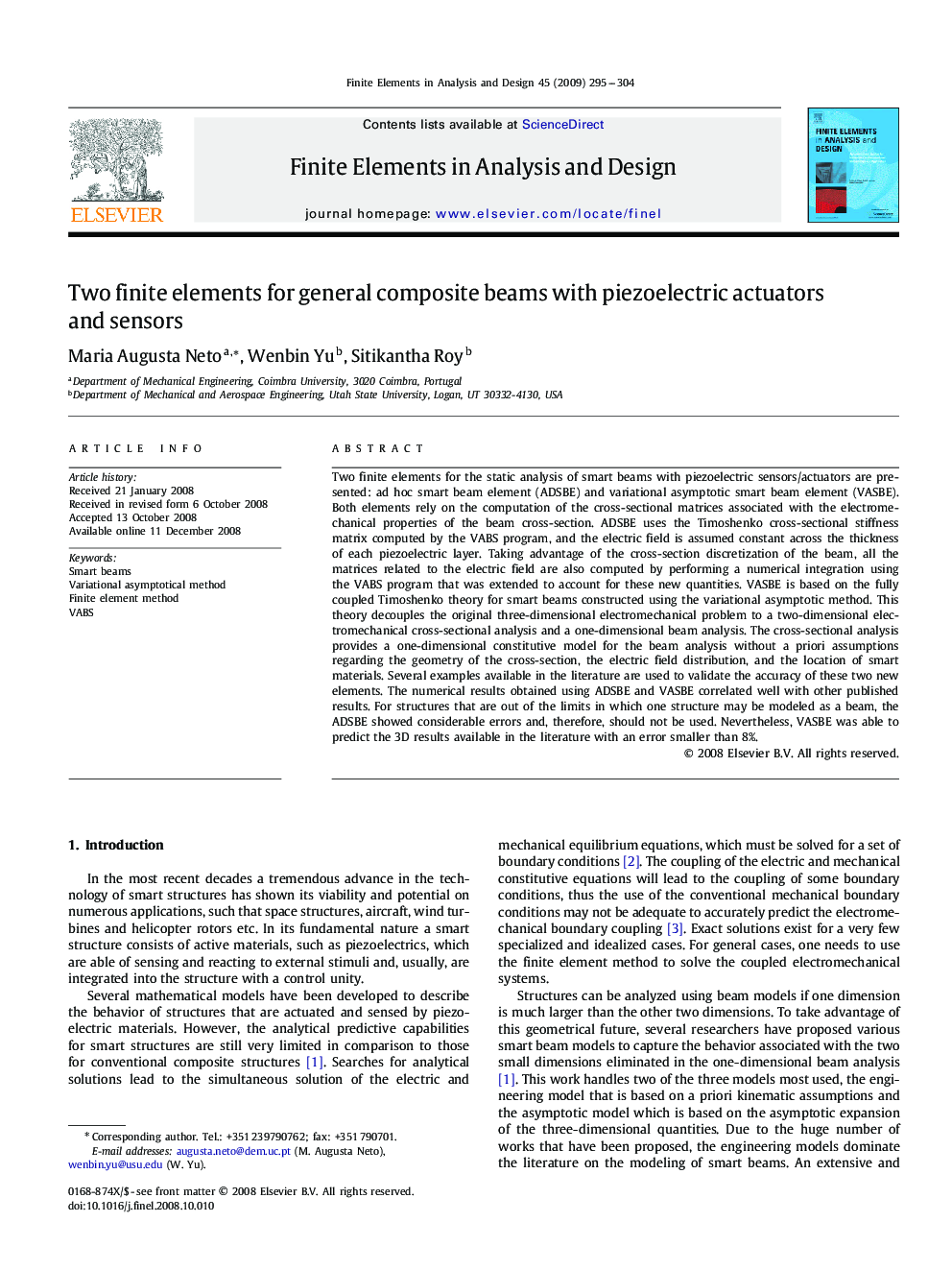 Two finite elements for general composite beams with piezoelectric actuators and sensors