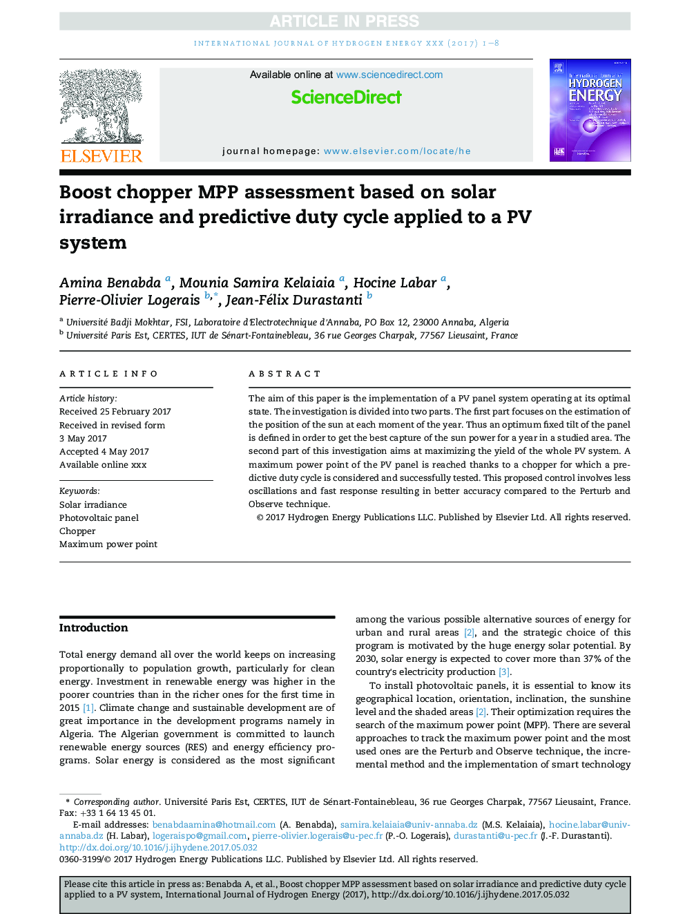 Boost chopper MPP assessment based on solar irradiance and predictive duty cycle applied to a PV system