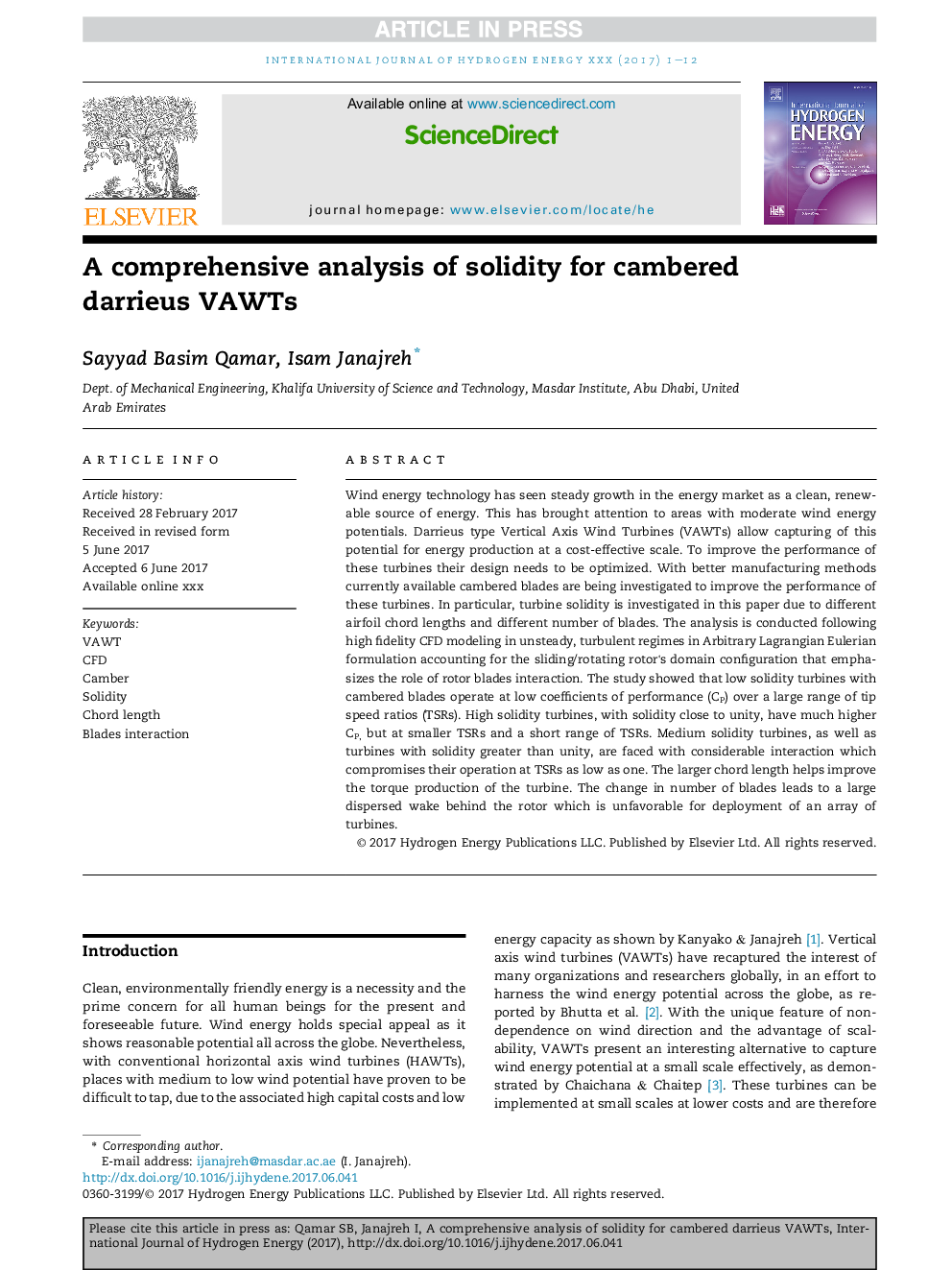 A comprehensive analysis of solidity for cambered darrieus VAWTs