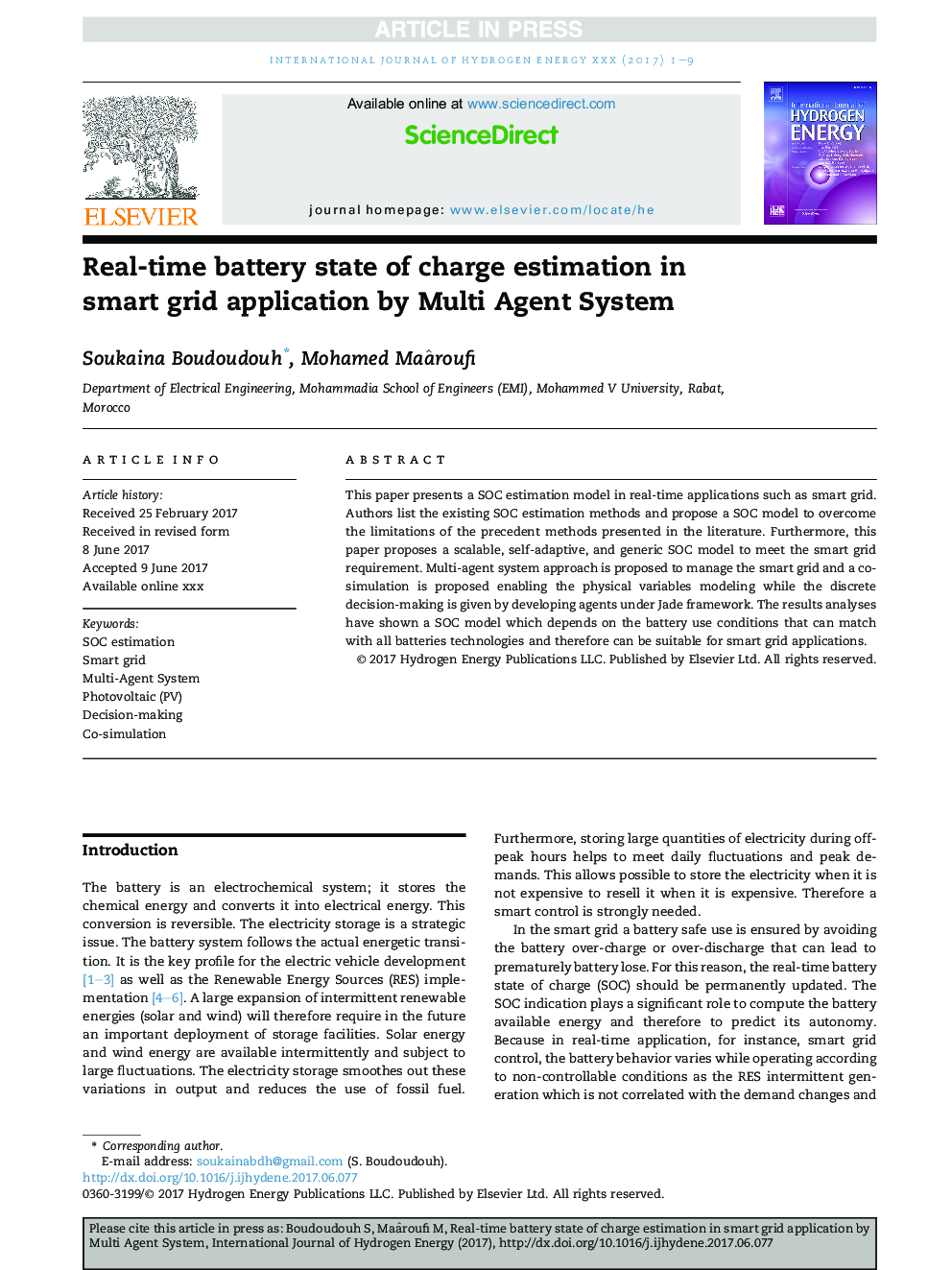 Real-time battery state of charge estimation in smart grid application by Multi Agent System