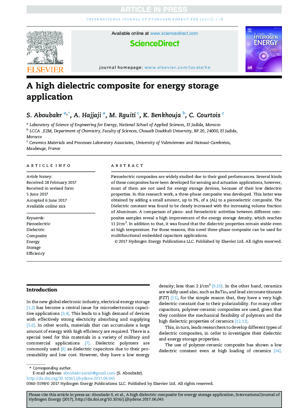 A high dielectric composite for energy storage application