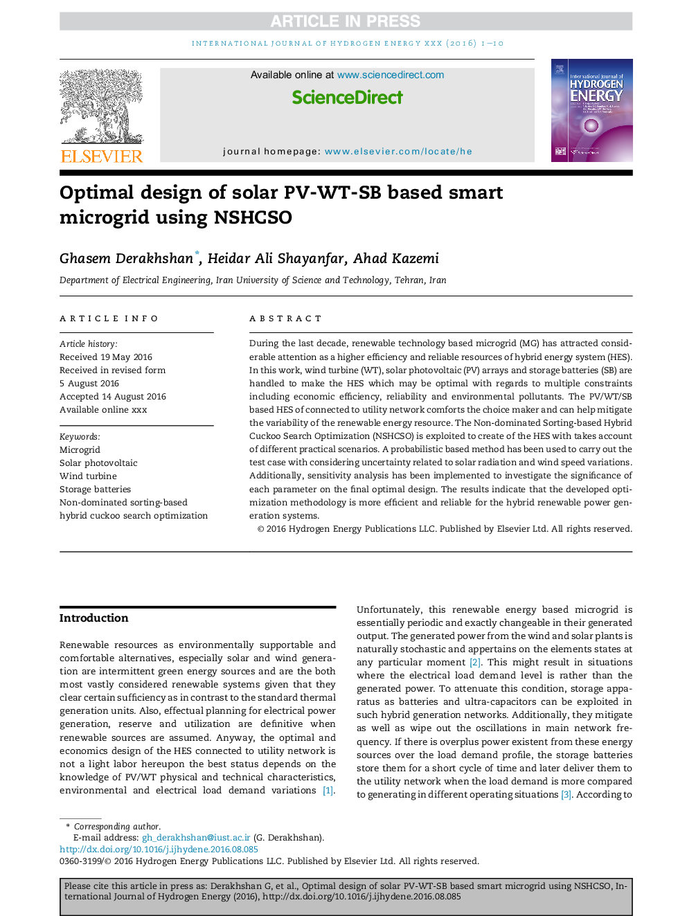 Optimal design of solar PV-WT-SB based smart microgrid using NSHCSO