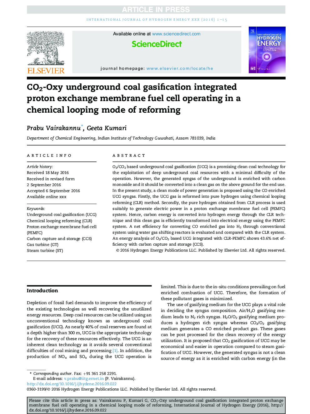 CO2-Oxy underground coal gasification integrated proton exchange membrane fuel cell operating in a chemical looping mode of reforming