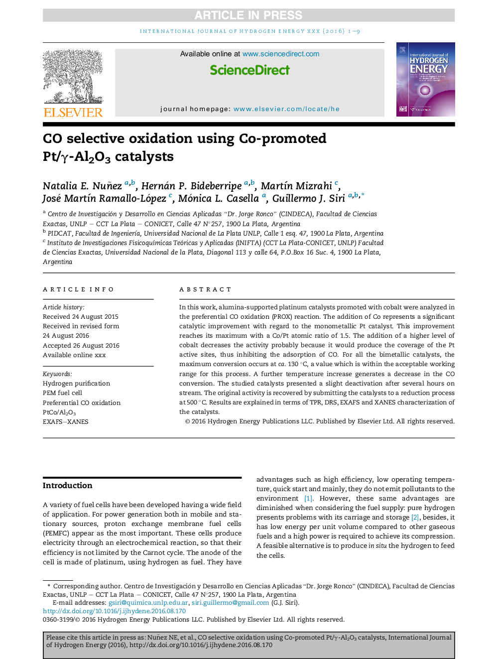 CO selective oxidation using Co-promoted Pt/Î³-Al2O3 catalysts