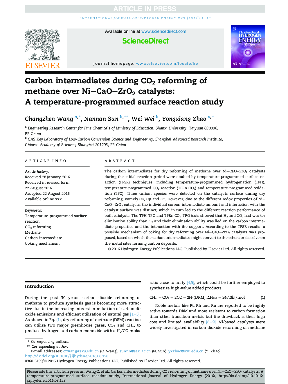 Carbon intermediates during CO2 reforming of methane over NiCaOZrO2 catalysts: A temperature-programmed surface reaction study