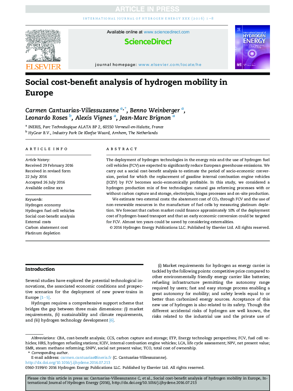 Social cost-benefit analysis of hydrogen mobility in Europe