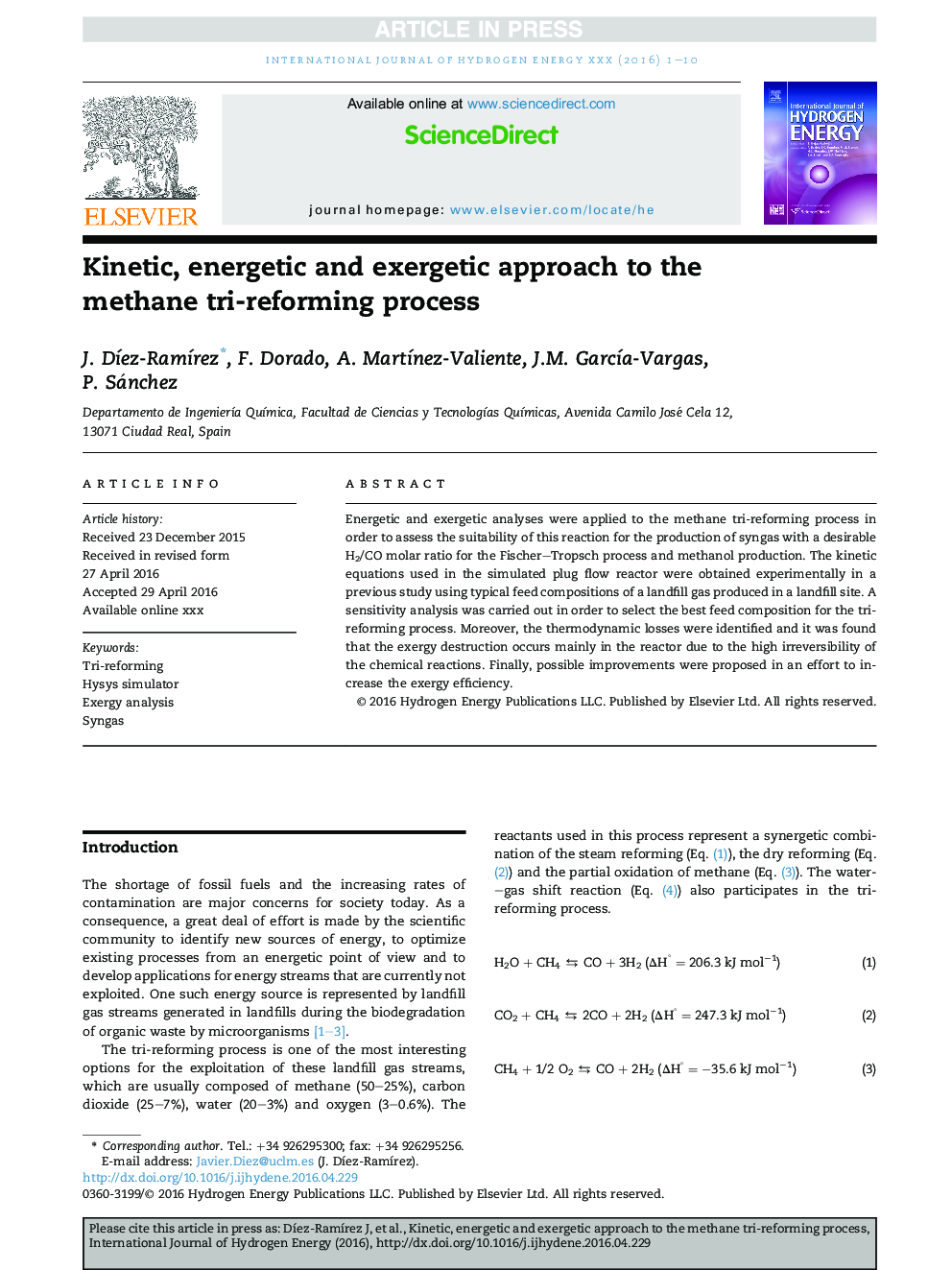 Kinetic, energetic and exergetic approach to the methane tri-reforming process