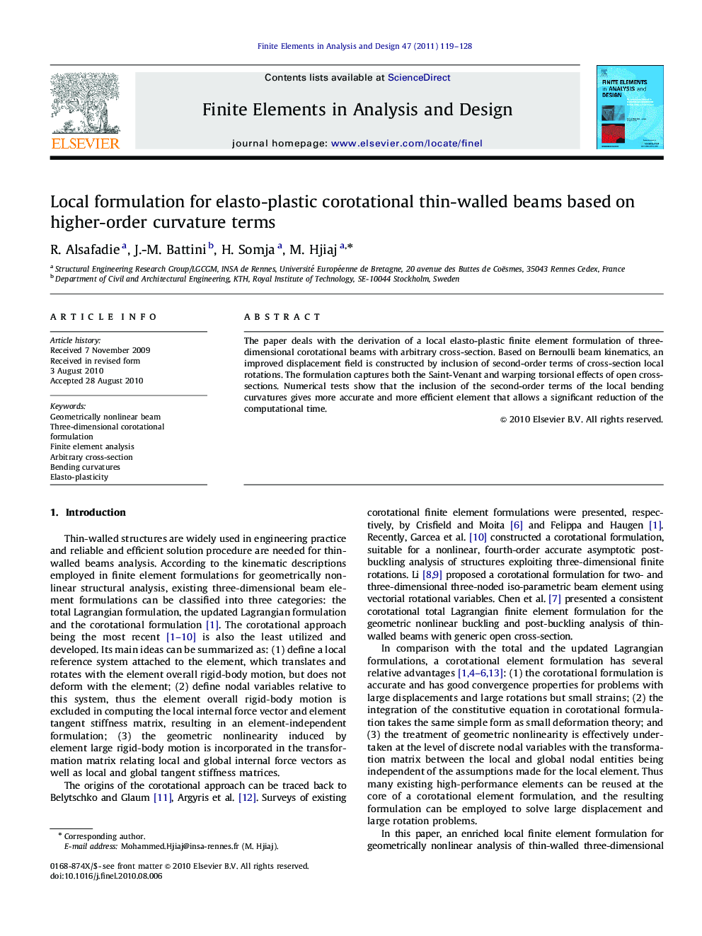 Local formulation for elasto-plastic corotational thin-walled beams based on higher-order curvature terms