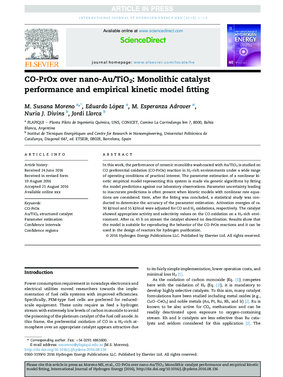 CO-PrOx over nano-Au/TiO2: Monolithic catalyst performance and empirical kinetic model fitting